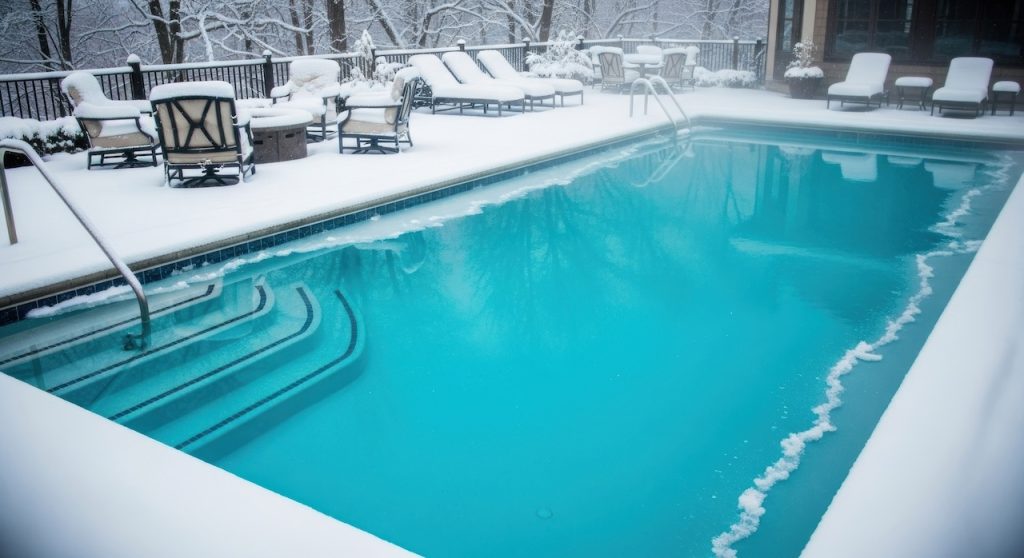 pool frozen over causing damage